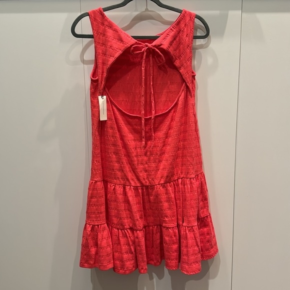 Anthropologie Flounced Open-Back Mini Dress Coral Textured NWT - Picture 5 of 7